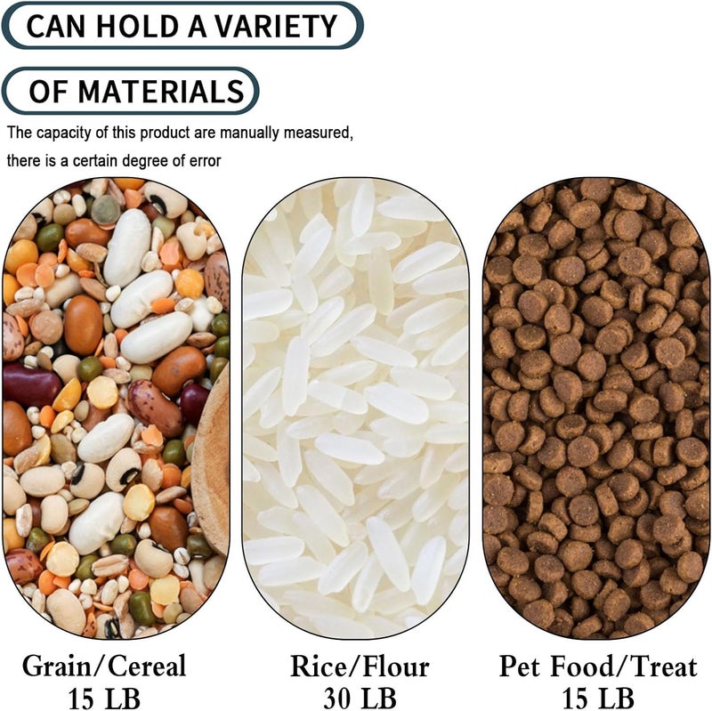 MXCELL 15LB Airtight Flour Rice Grain Cereal Storage Container With Spoon & Measuring Cup & Handle, Pet Dog Cat Dry Food Bin, Easy to Move Around & Keep Food Fresh & Lid Easy to Open - Image 2